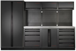 Mobiliário de 4 Elementos C/ Tampo de Inox - (2955mm) - Versão Preta