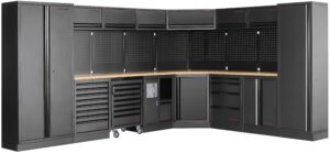 Mobiliário de Canto 8 Elementos 3964E C/ Tampo de Madeira – Preto (1X 3819MM, 1x 2824MM)