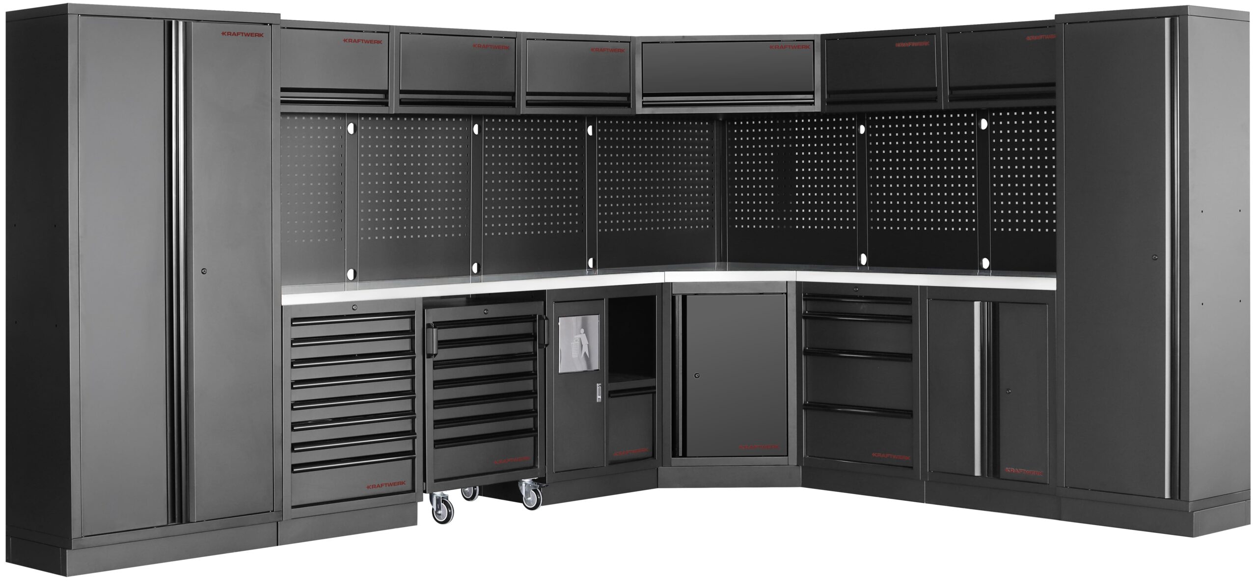 KW3964E-BLK-IX Mobiliário de Canto 8 Elementos 3964E C/ Tampo de Inox – Preto (1X 3819MM, 1x 2824MM)