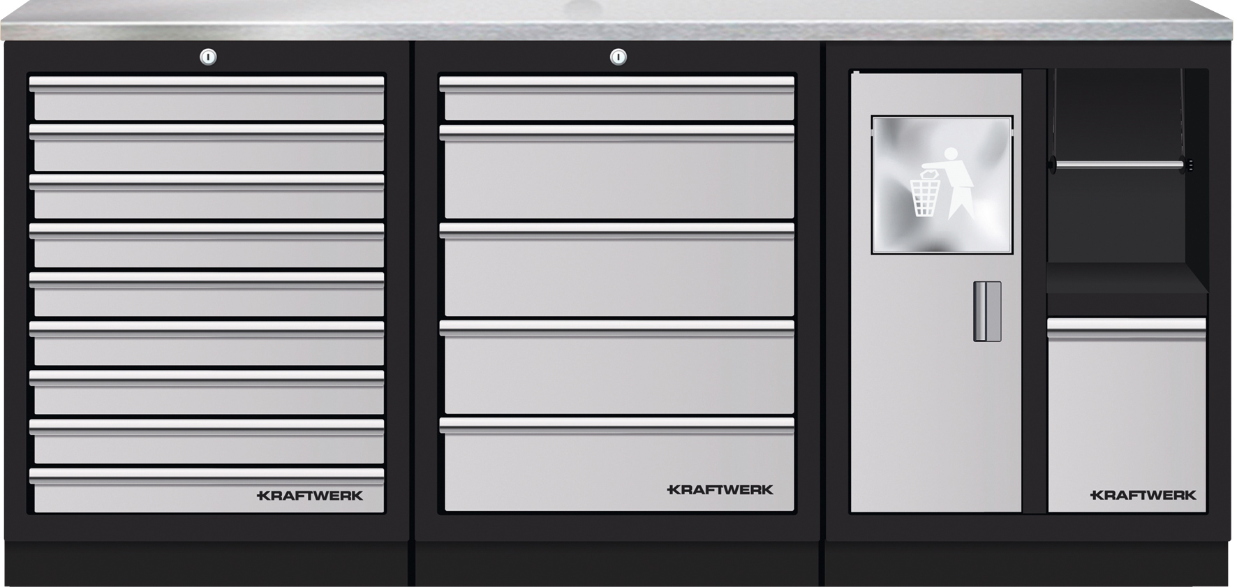 KW3964K-95MIX Bancada de 3 Elementos 3964K C/ Tampo de Inox – Cinza (2040MM)