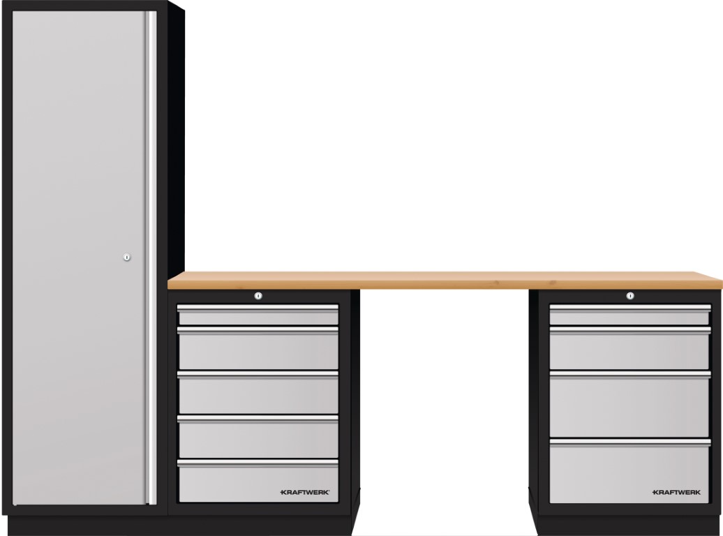 KW3964K-H504 Mobiliário de 3 Elementos 3964K C/ Tampo de Madeira – Cinza (2640MM)