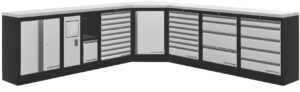 Bancada de Canto 7 Elementos 3964M C/ Tampo de Inox – Cinza (2x 2914MM)
