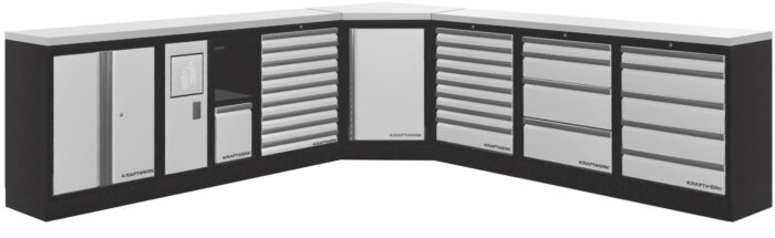 Bancada de Canto 7 Elementos 3964M C/ Tampo de Inox – Cinza (2x 2914MM)