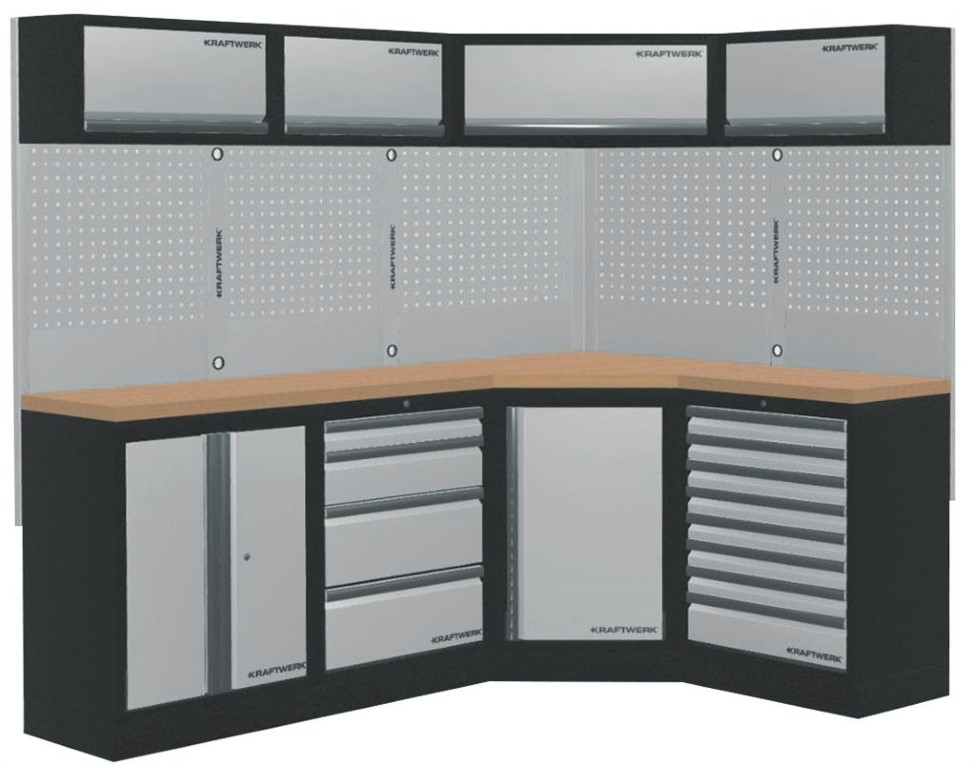 KW3964N Mobiliário de Canto 4 Elementos 3964N C/ Tampo de Madeira – Cinza (1x 1574MM, 1x 1544M)