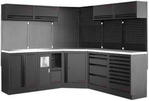 Mobiliário de Canto 5 Elementos 3964O C/ Tampo de Inox – Preto (2x 2224MM)