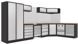 Mobiliário de Canto 7 Elementos 3964P C/ Tampo de Madeira – Cinza (1X 3819MM, 2x 2224MM)