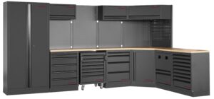 Mobiliário de Canto 7 Elementos 3964P C/ Tampo de Madeira – Preto (1X 3819MM, 2x 2224MM)