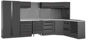 Mobiliário de Canto 7 Elementos 3964P C/ Tampo de Inox – Preto (1X 3819MM, 2x 2224MM)