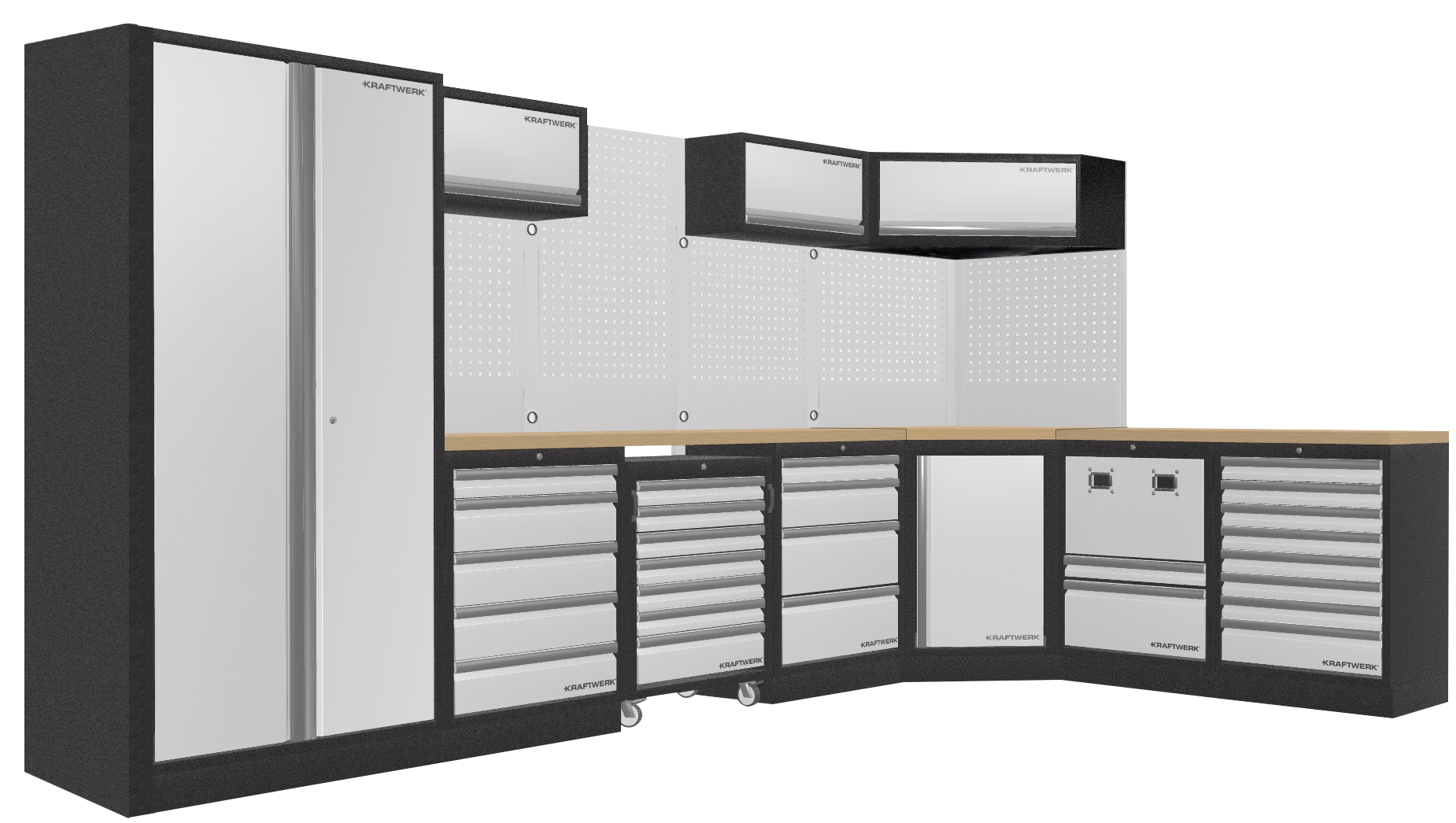 KW3964P Mobiliário de Canto 7 Elementos 3964P C/ Tampo de Madeira – Cinza (1X 3819MM, 2x 2224MM)