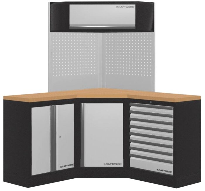 Mobiliário de Canto 3 Elementos 3964R C/ Tampo de Madeira – Cinza (2x 1574MM)
