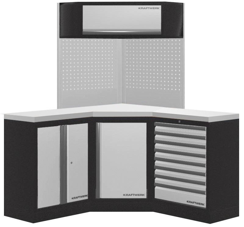 KW3964RIX Mobiliário de Canto 3 Elementos 3964R C/ Tampo de Inox – Cinza (2x 1574MM)